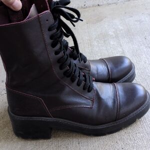 ZARA Dark Burgundy Leather Combat Boots